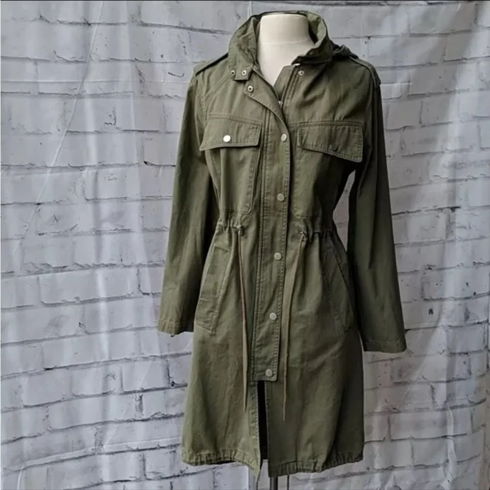 Y2K Seven for all Mankind Military Hooded Women Parka Coat size S - Picture 2 of 6